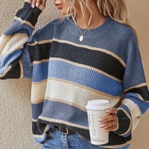 Cozy Color Block Stripes Oversized Sweater